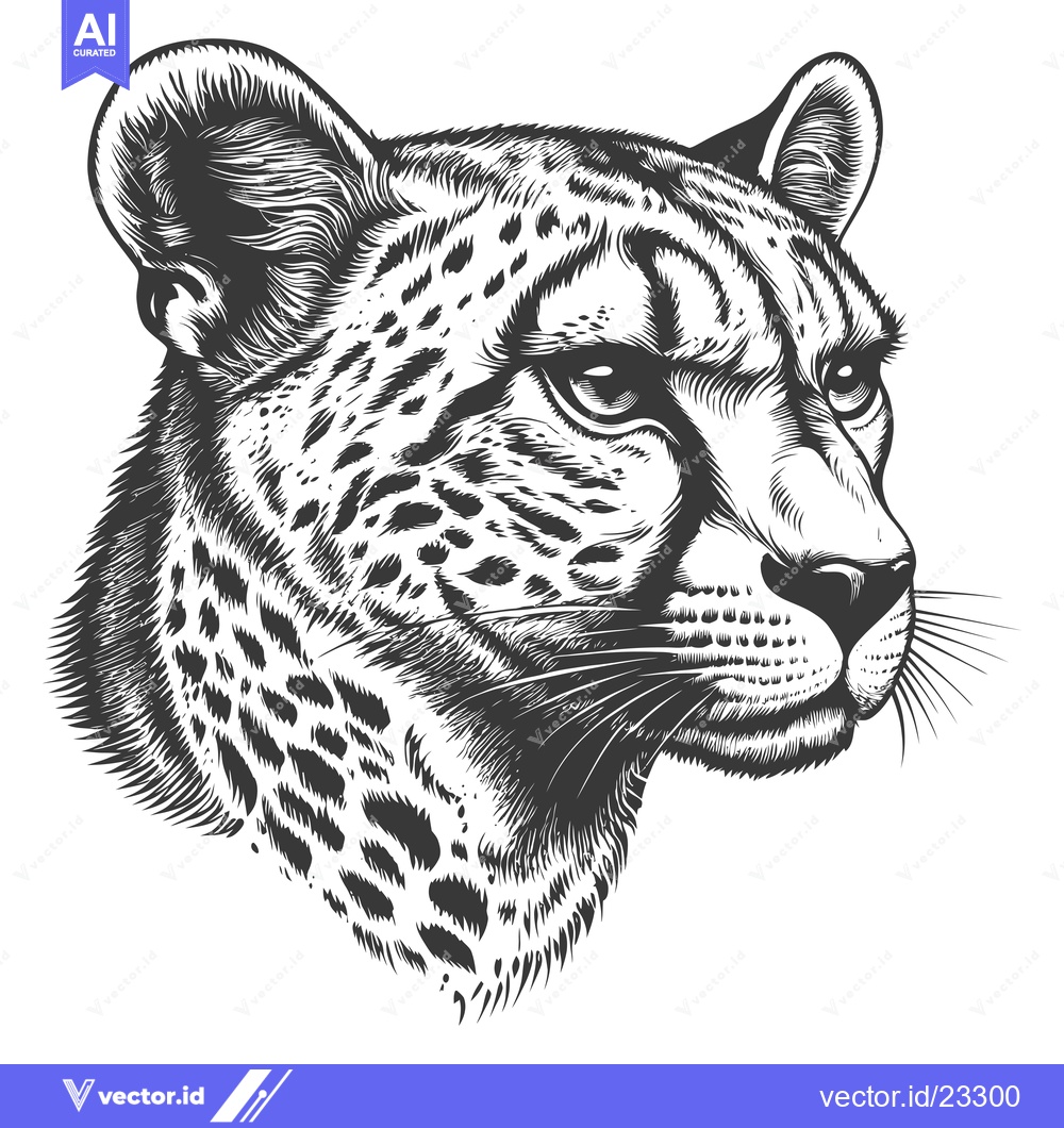 Premium Vector of Black and White Detailed Illustration of a Cheetah Head