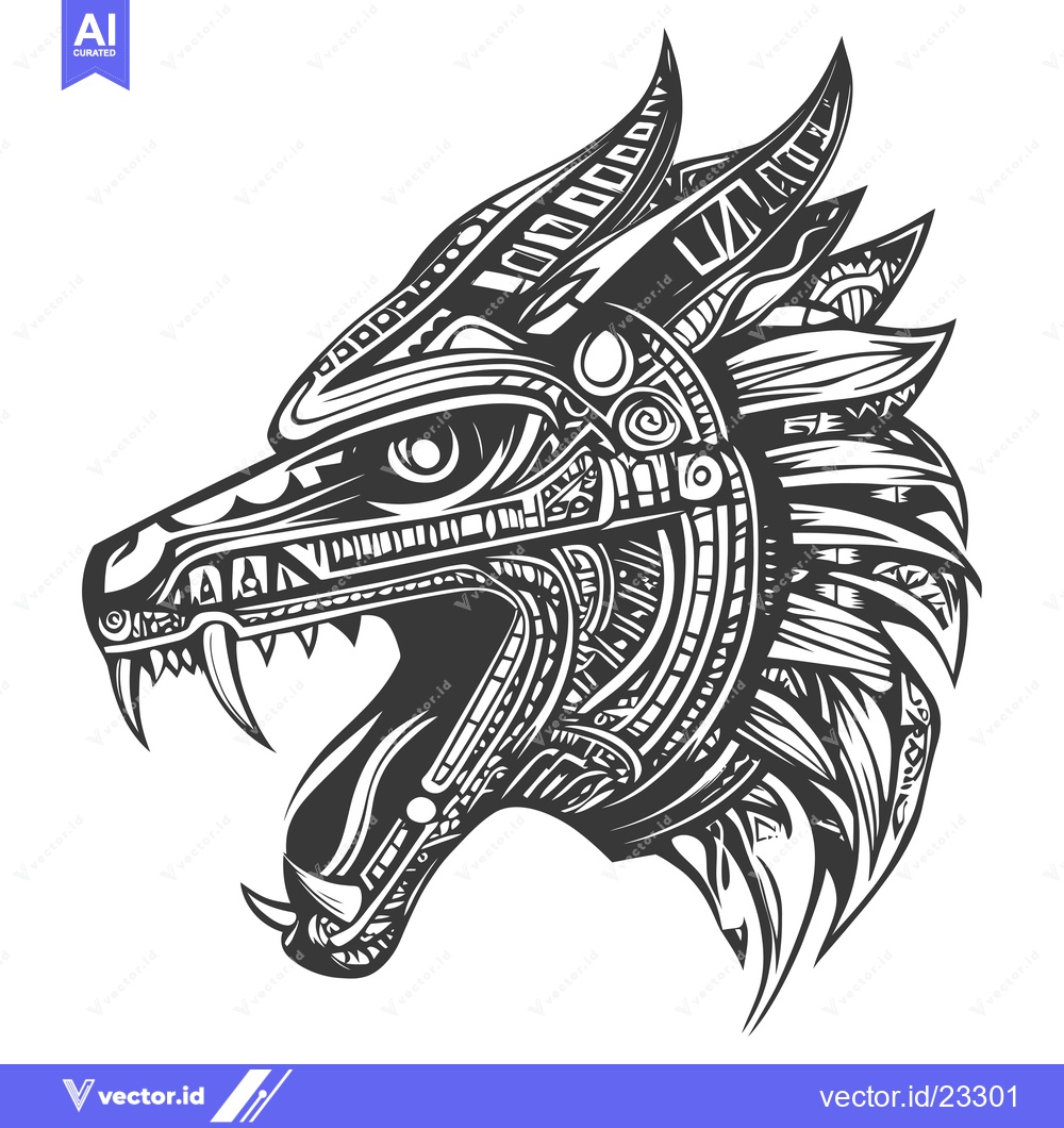 Premium Vector of Black and White Detailed Illustration of a Dragon Head