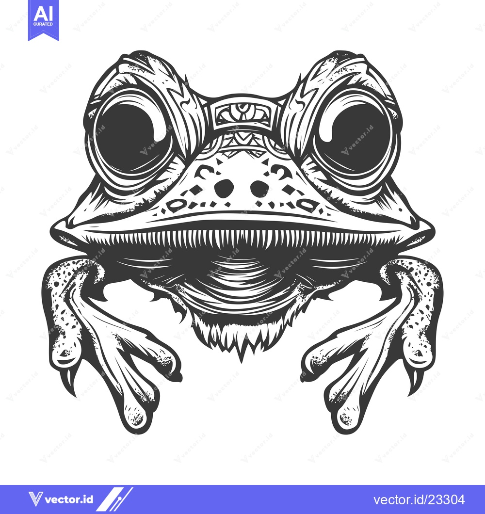 Premium Vector of Black and White Detailed Illustration of a Frog with Ornamental Design