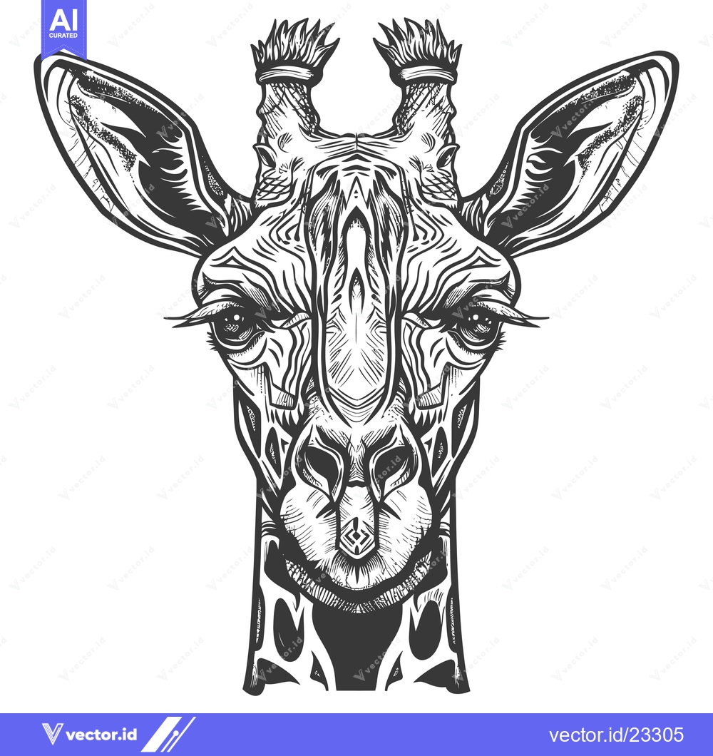 Premium Vector dari Black and White Detailed Illustration of a Giraffe's Head