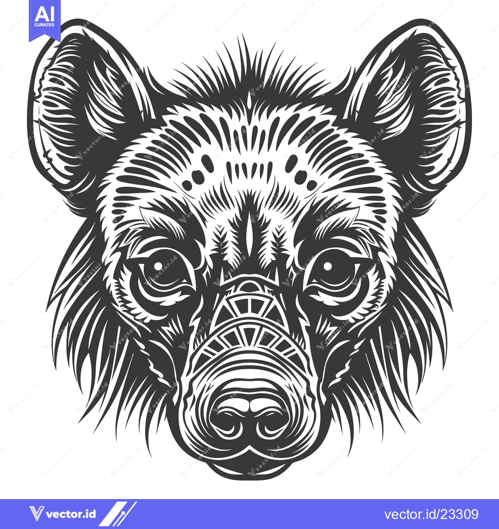 Premium Vector dari Black and White Detailed Illustration of a Hyena Head