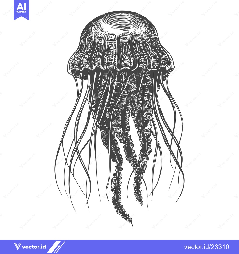 Premium Vector of Black and White Detailed Illustration of a Jellyfish