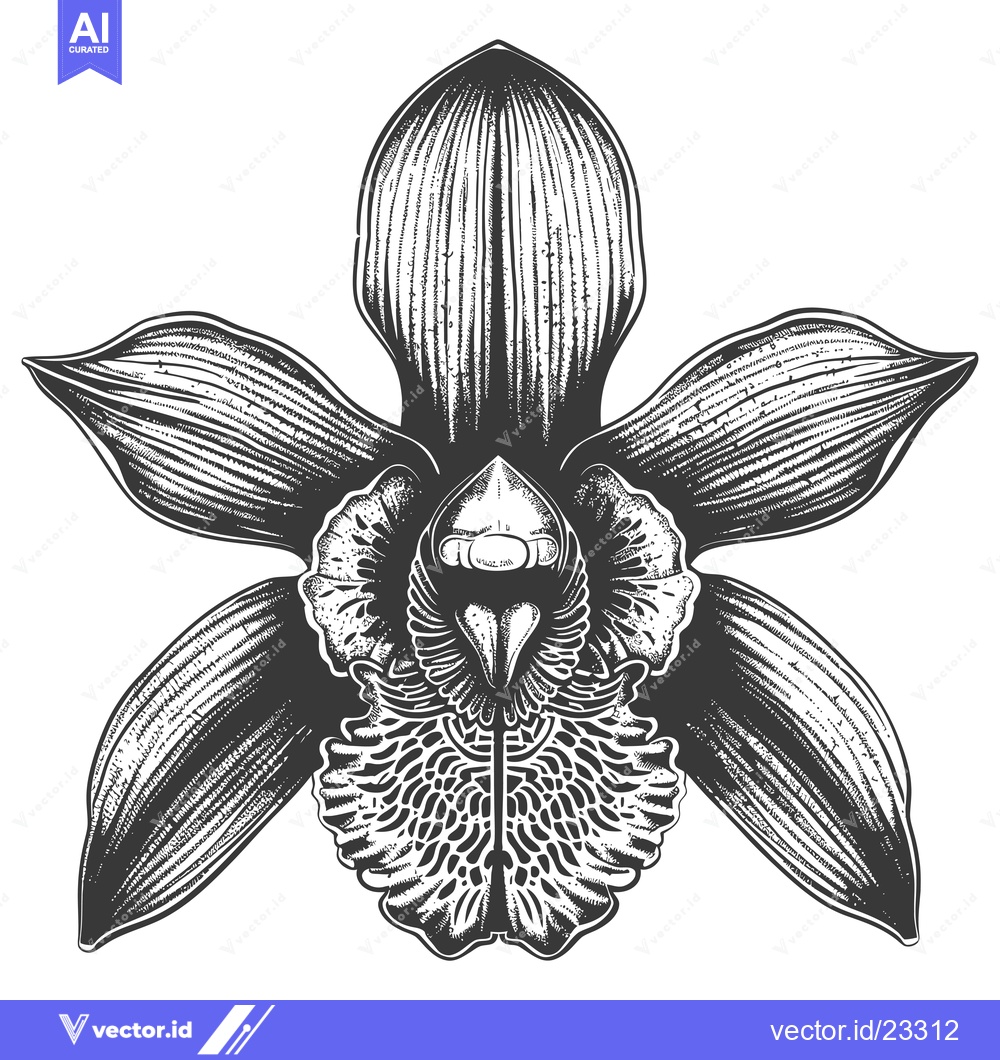 Premium Vector dari Black and White Detailed Illustration of an Orchid Flower