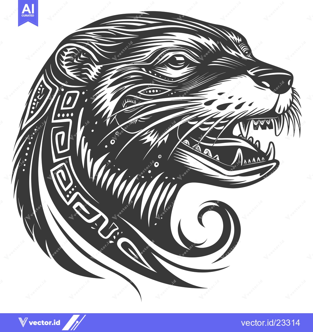Premium Vector dari Black and White Detailed Illustration of an Otter with a Tribal Design