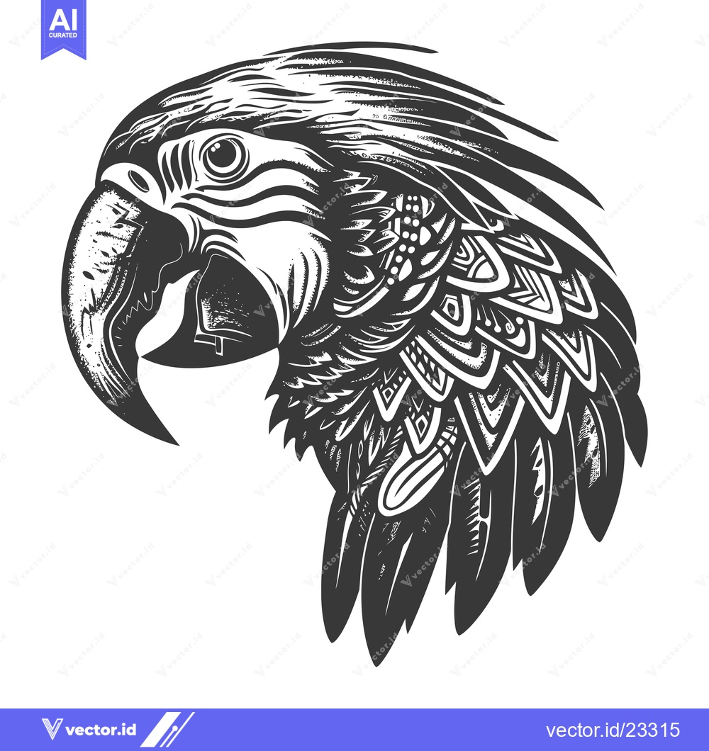 Premium Vector dari Black and White Detailed Illustration of a Parrot Head