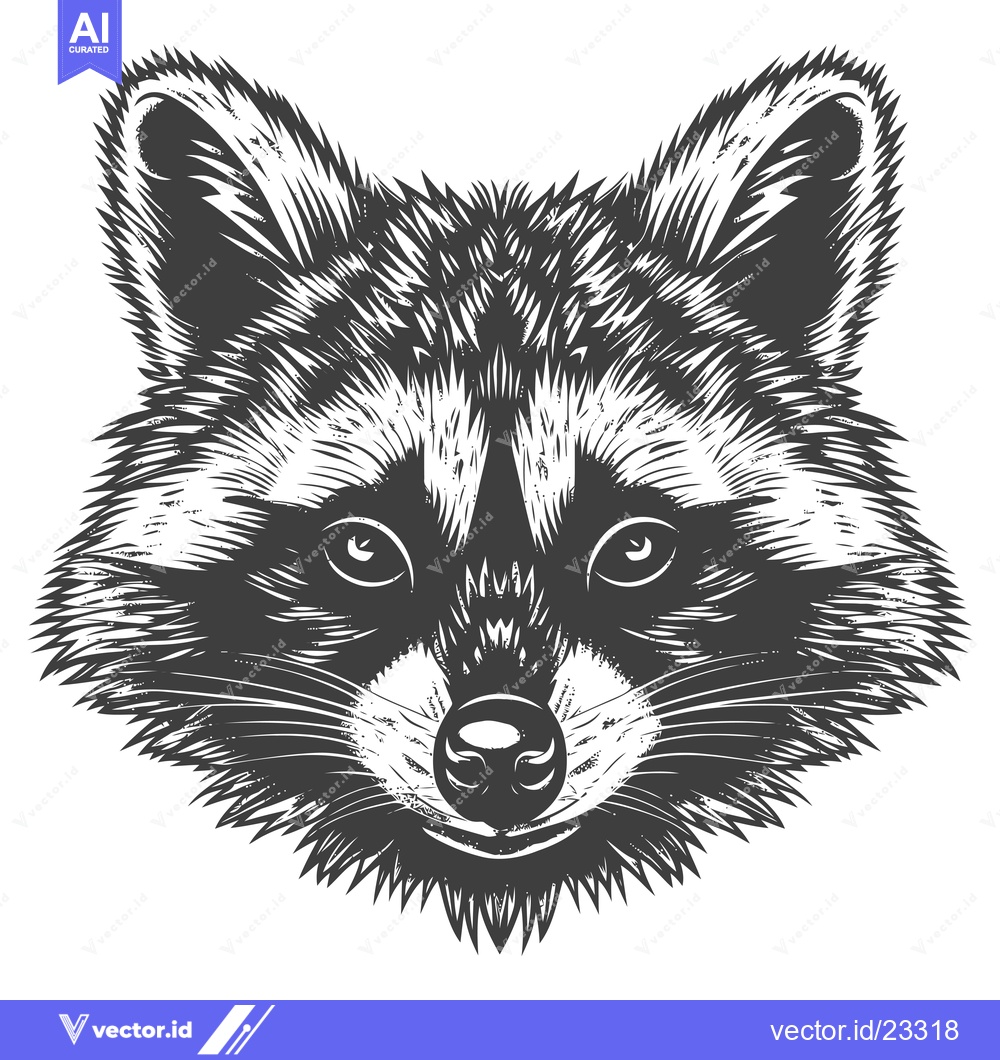 Premium Vector of Black and White Detailed Illustration of a Raccoon's Face