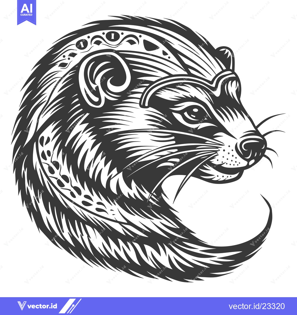 Premium Vector dari Black and White Detailed Illustration of a Raccoon's Head