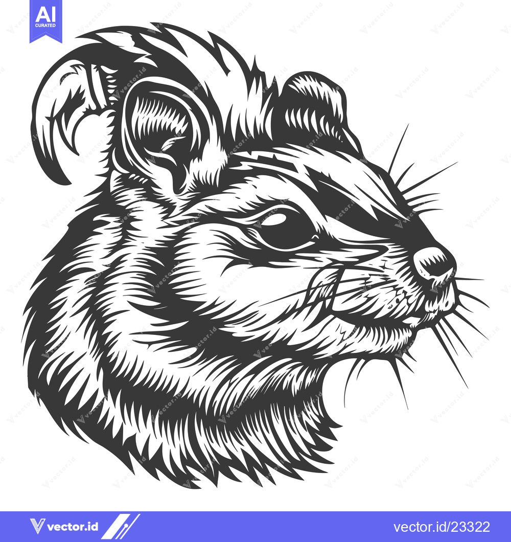 Premium Vector dari Black and White Detailed Illustration of a Squirrel Head