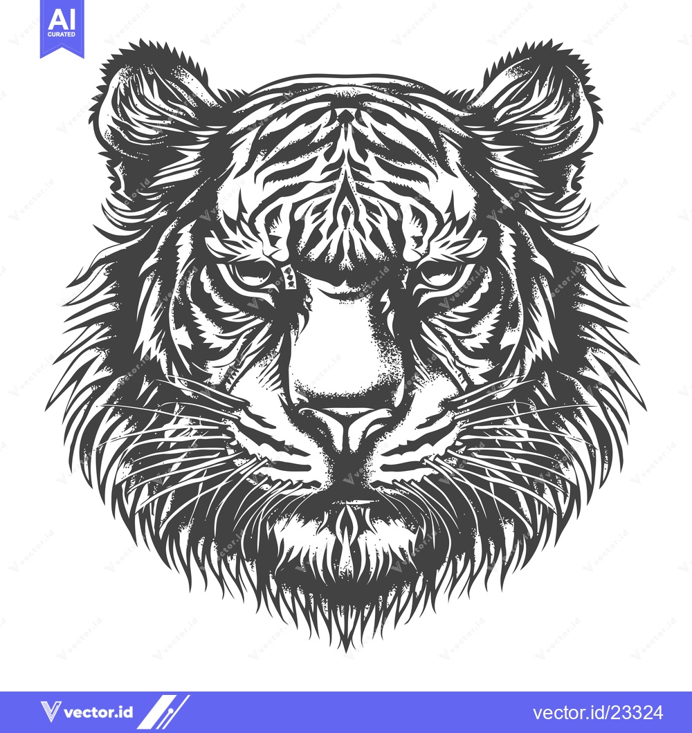 Premium Vector dari Black and White Detailed Illustration of a Tiger's Face