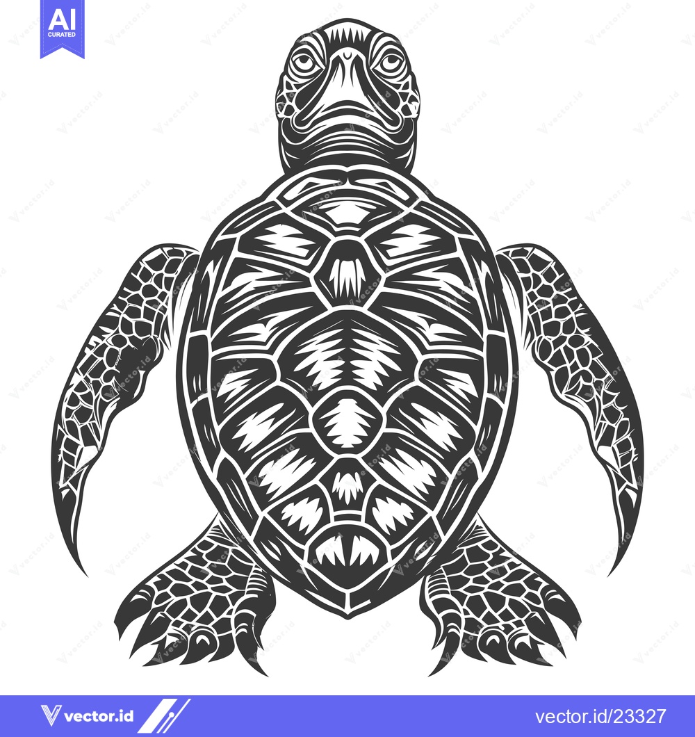 Premium Vector of Black and White Detailed Illustration of a Turtle