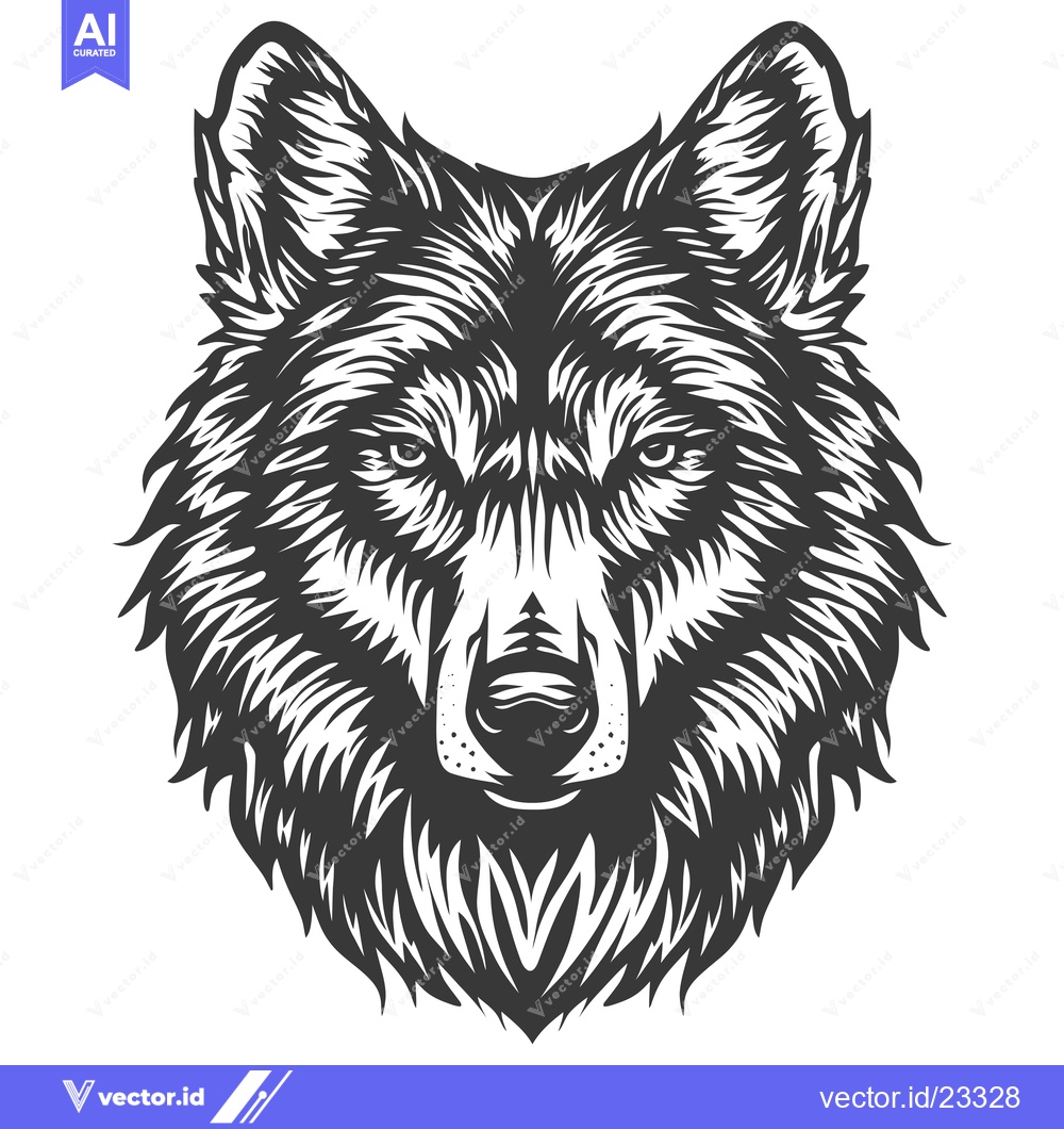 Premium Vector dari Black and White Detailed Illustration of a Wolf's Head