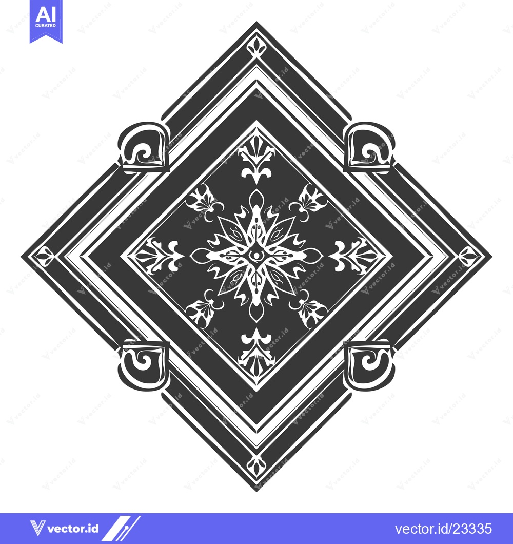 Premium Vector of Black and white diamond-shaped design with floral details