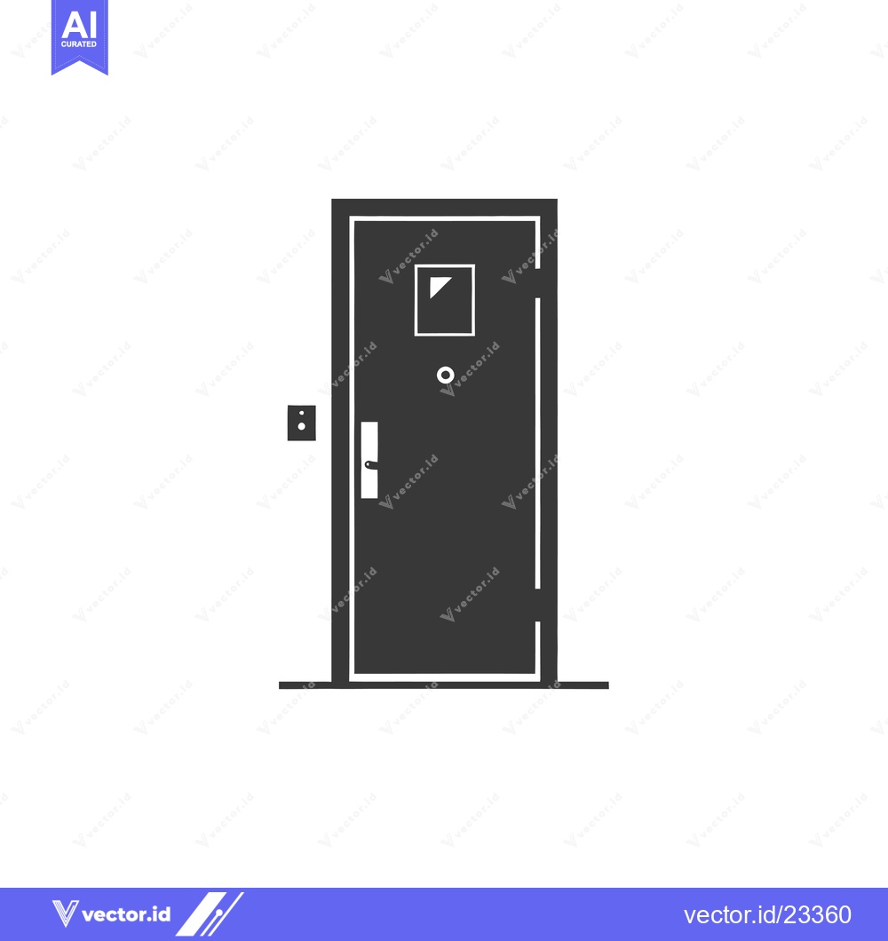 Premium Vector dari Black and White Door with Window, Doorbell and Handle