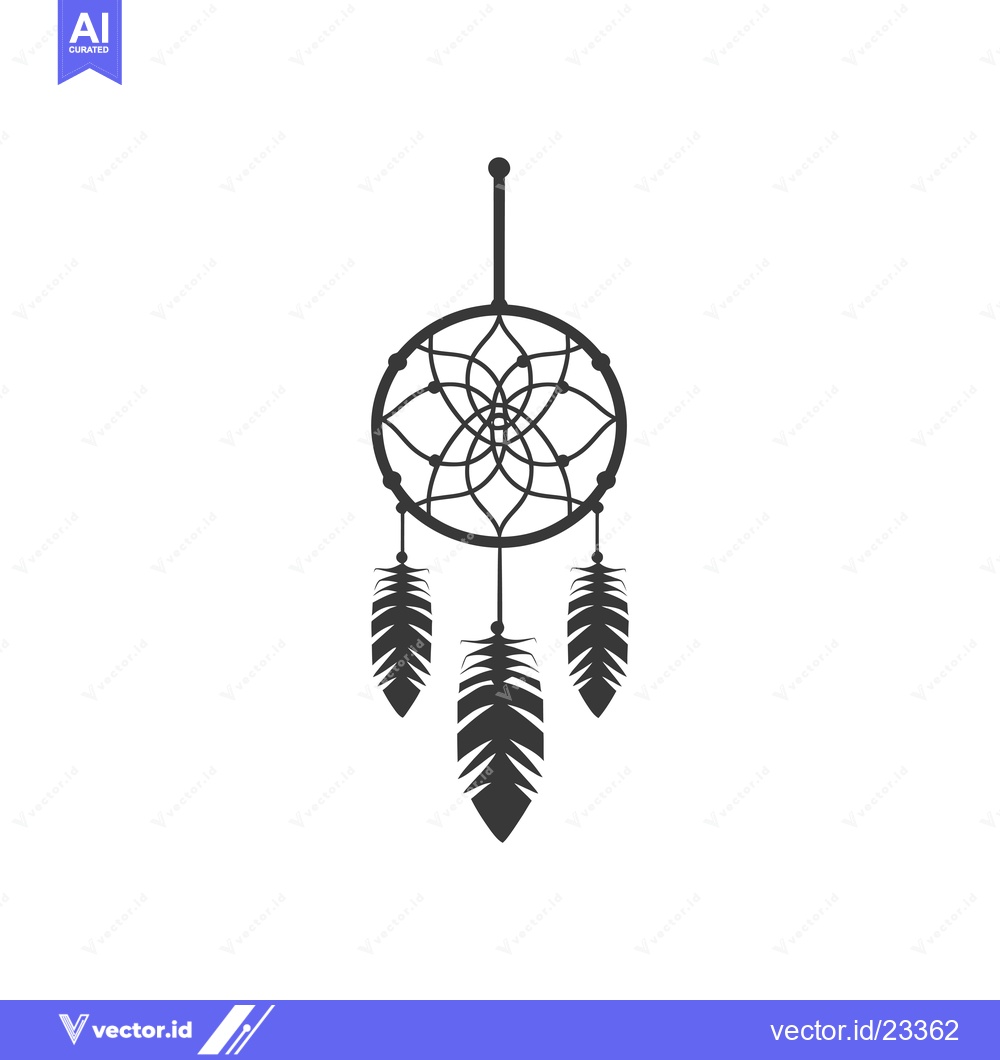 Premium Vector dari Black and White Dreamcatcher with Feathers