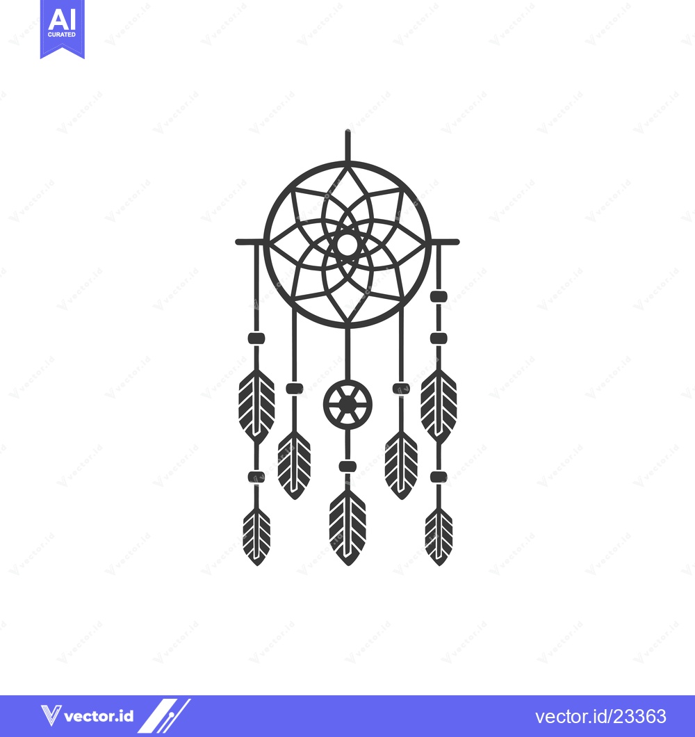 Premium Vector dari Black and White Dreamcatcher with Feathers