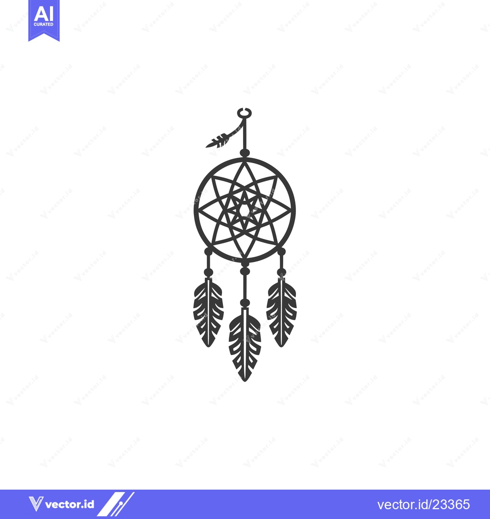 Premium Vector dari Black and White Dreamcatcher with Feathers