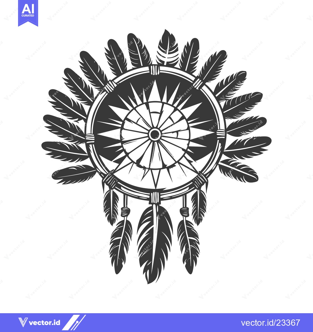 Premium Vector dari Black and White Dreamcatcher with Feathers