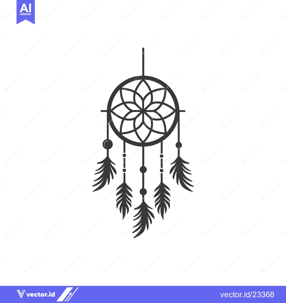 Premium Vector of Black and White Dreamcatcher with Feathers and Beads