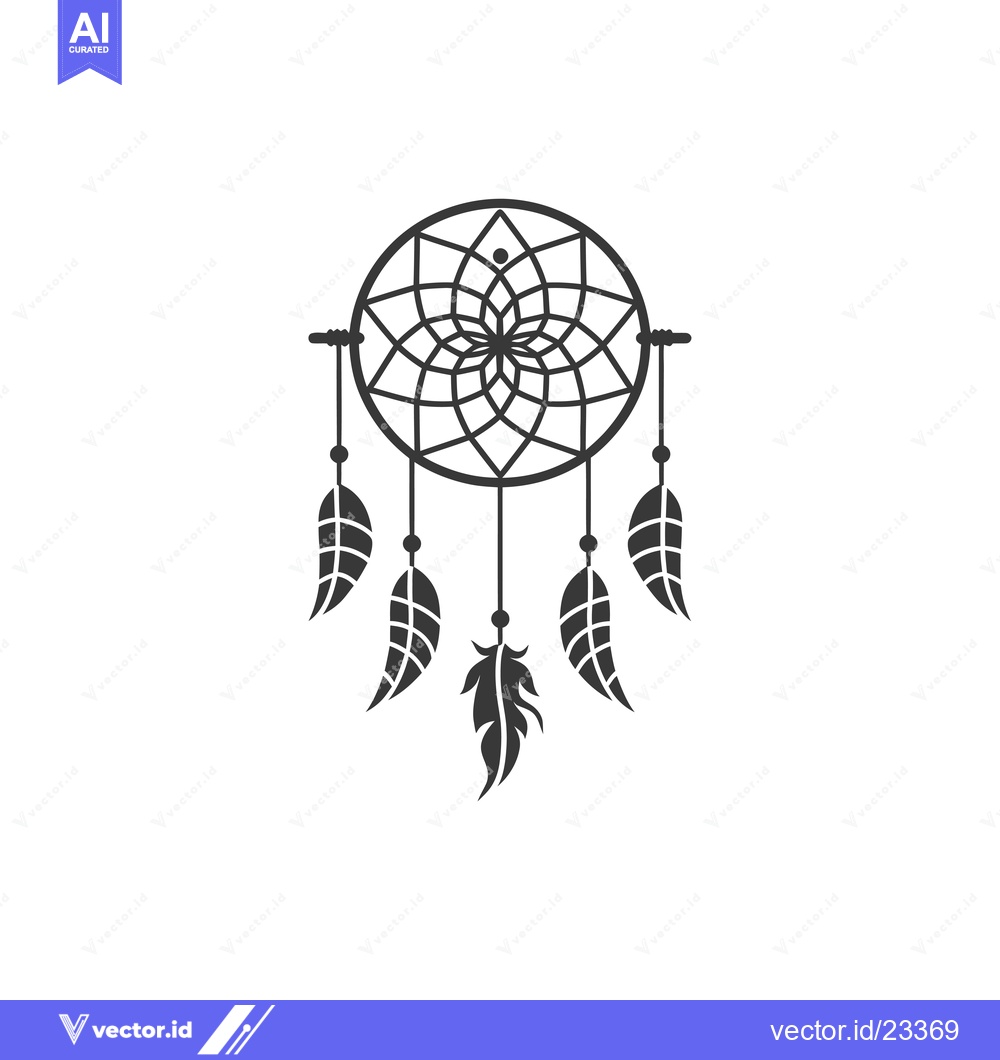 Premium Vector dari Black and white dreamcatcher with feathers hanging down