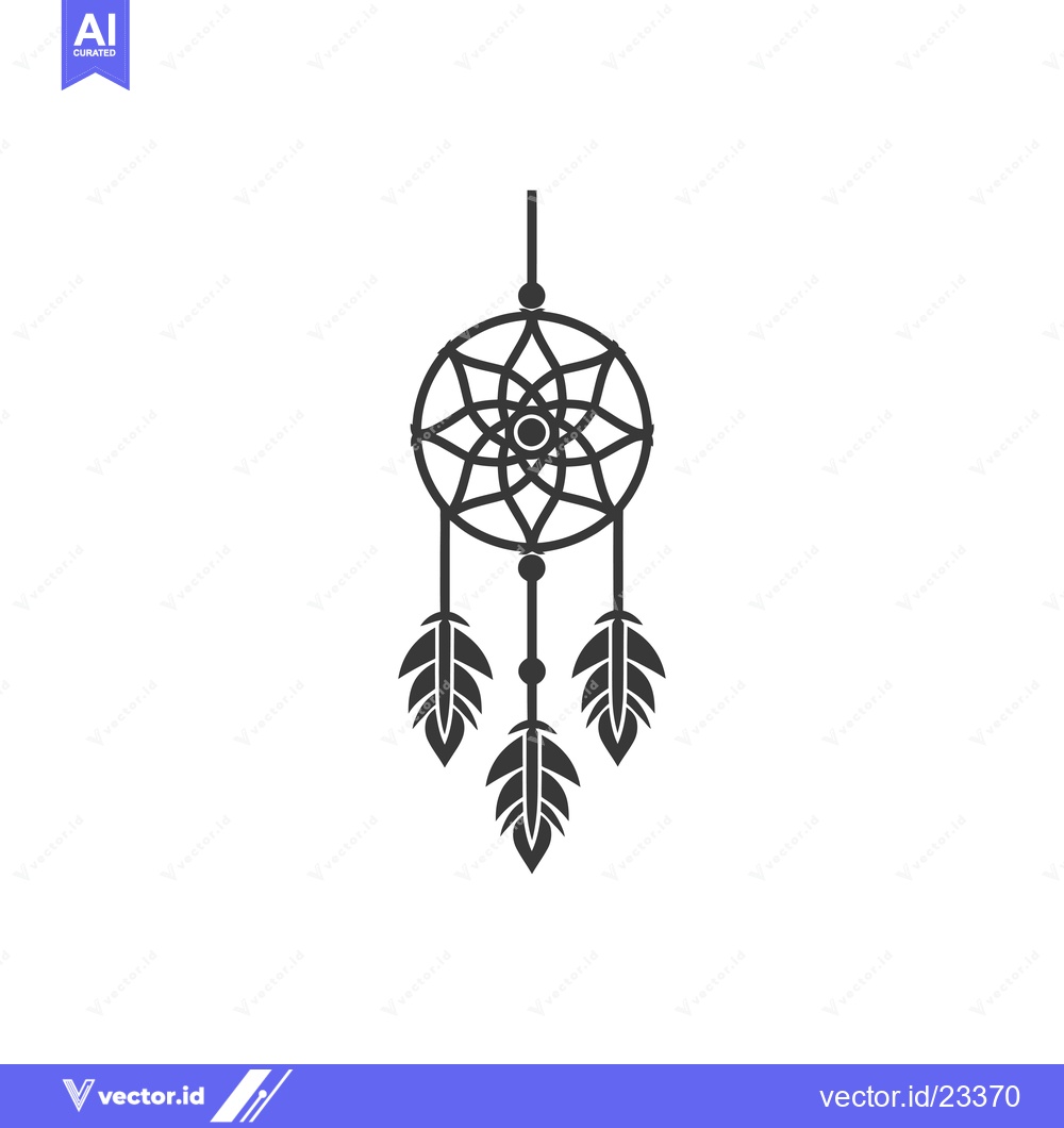 Premium Vector dari Black and White Dreamcatcher with Three Feathers