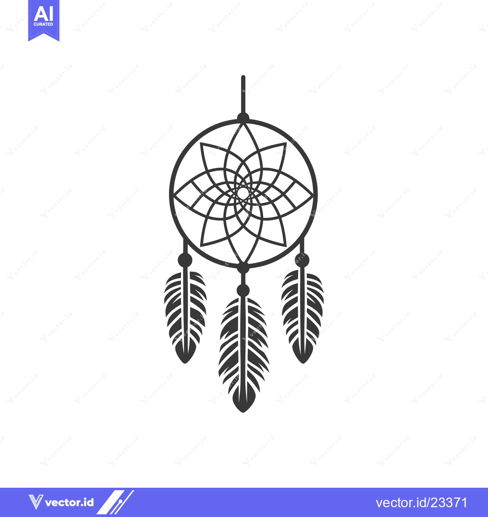 Premium Vector of Black and White Dreamcatcher with Three Feathers