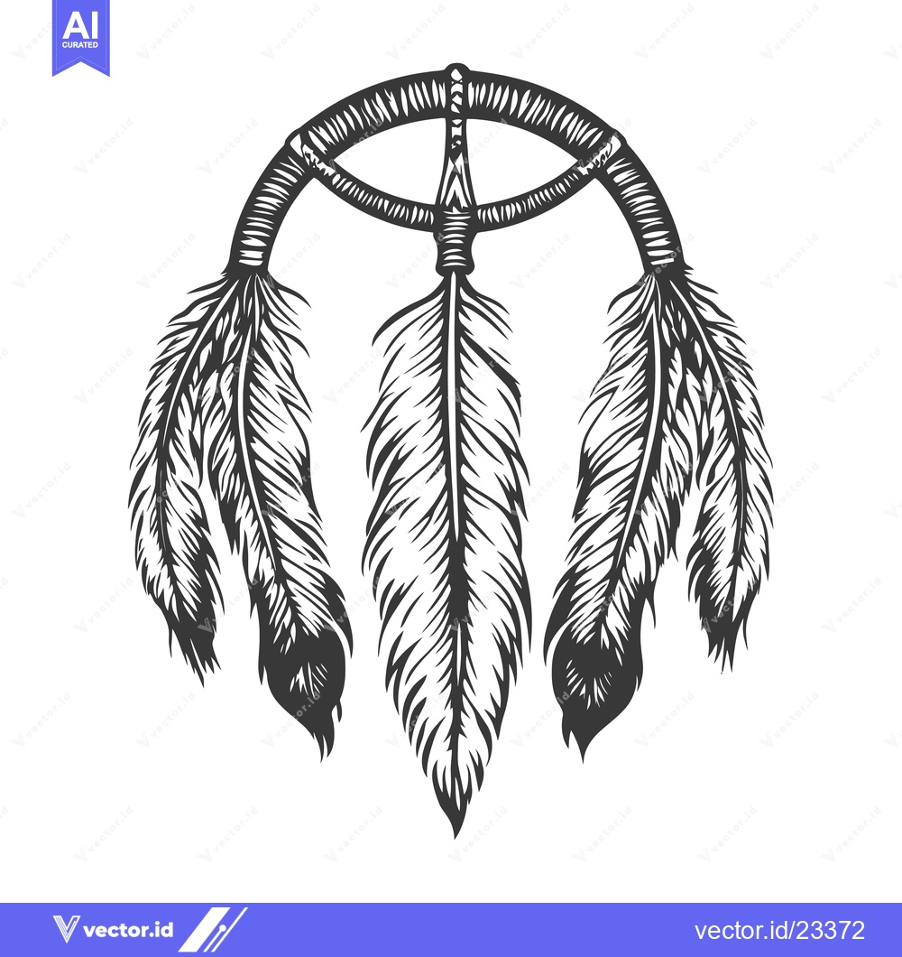 Premium Vector dari Black and White Dreamcatcher with Three Feathers