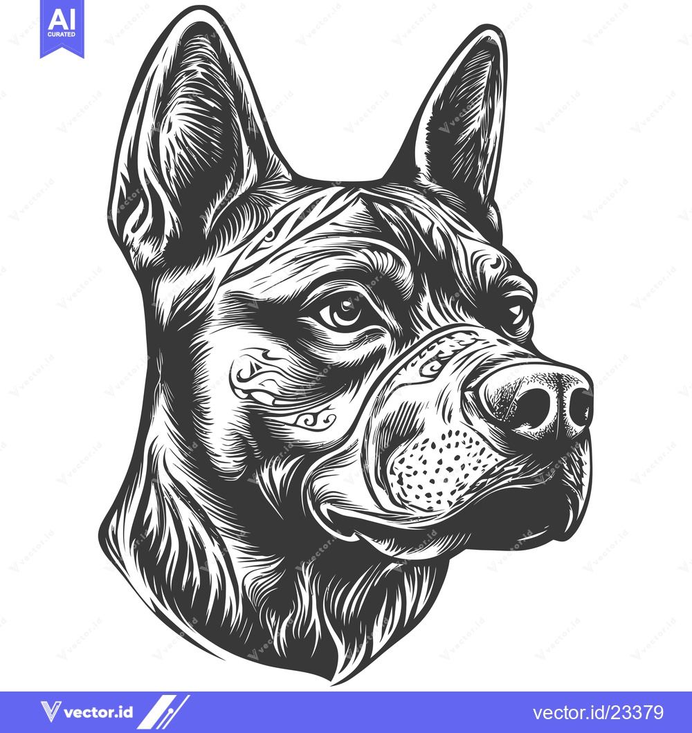 Premium Vector dari Black and White Engraved Illustration of a Dog's Head