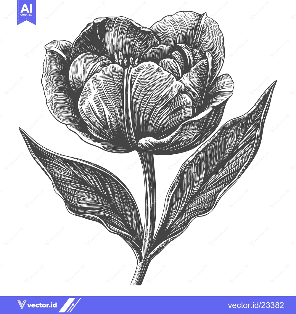 Premium Vector dari Black and White Engraved Illustration of a Tulip Flower