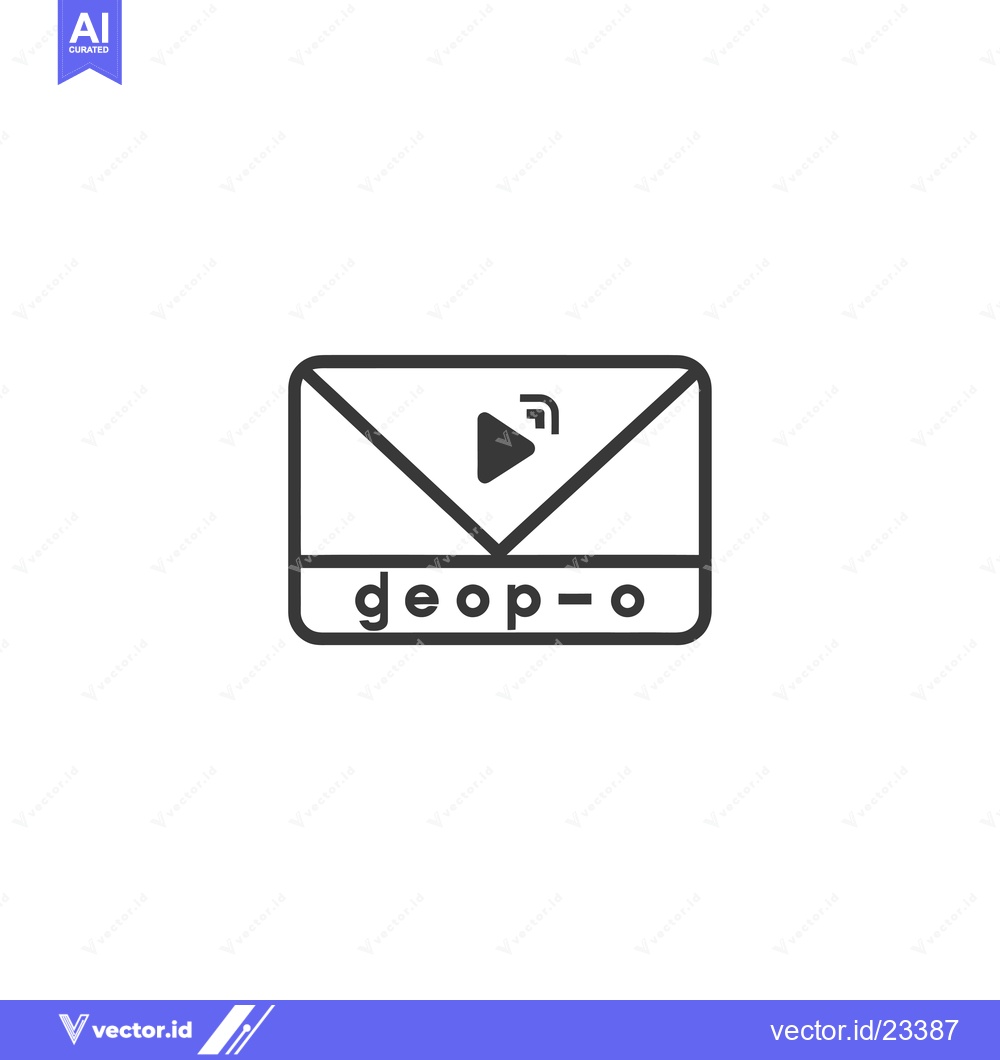Premium Vector of Black and White Envelope Icon with Play Button and "geop--o" Text