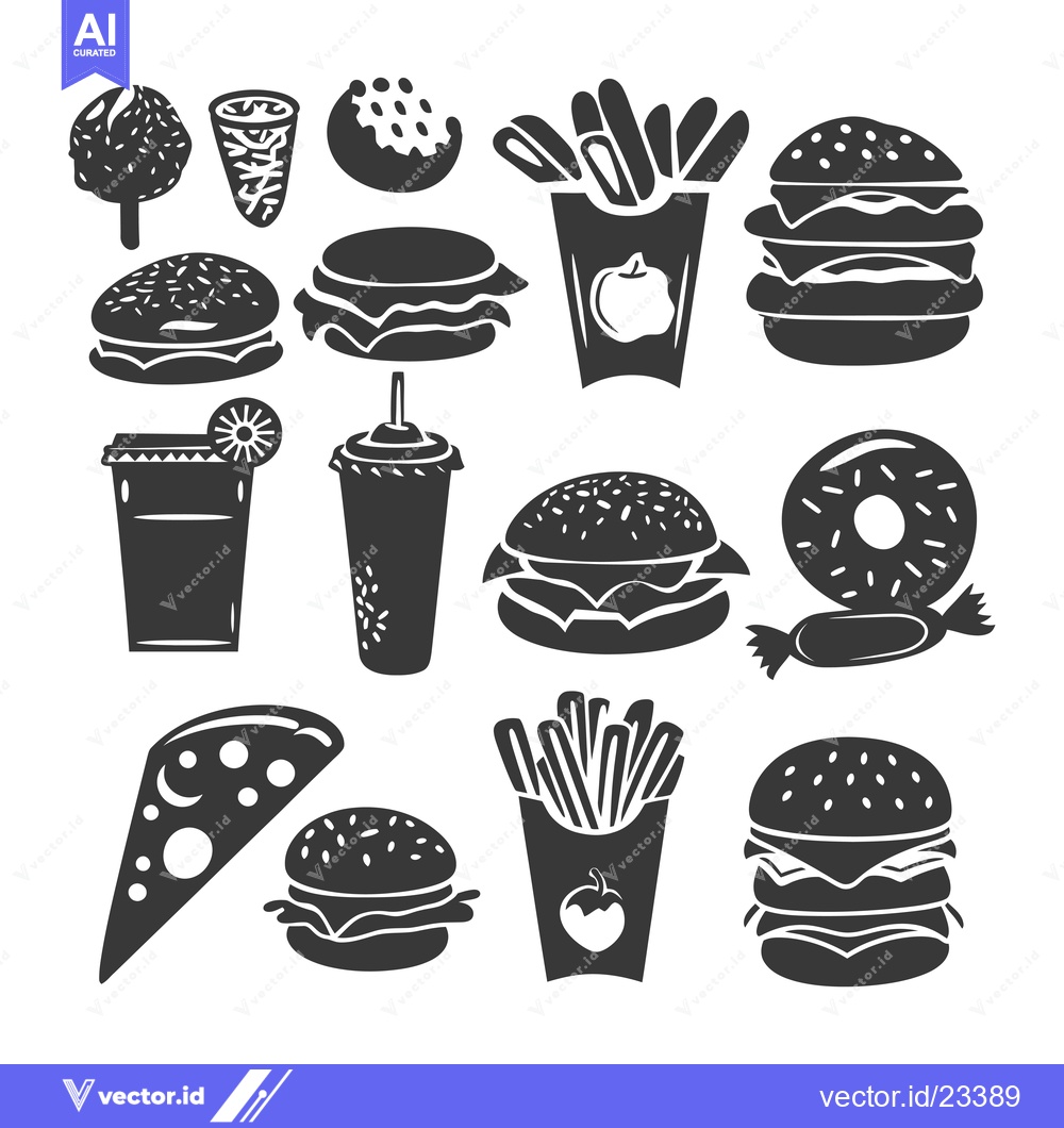 Premium Vector dari Black and White Fast Food Icon Set