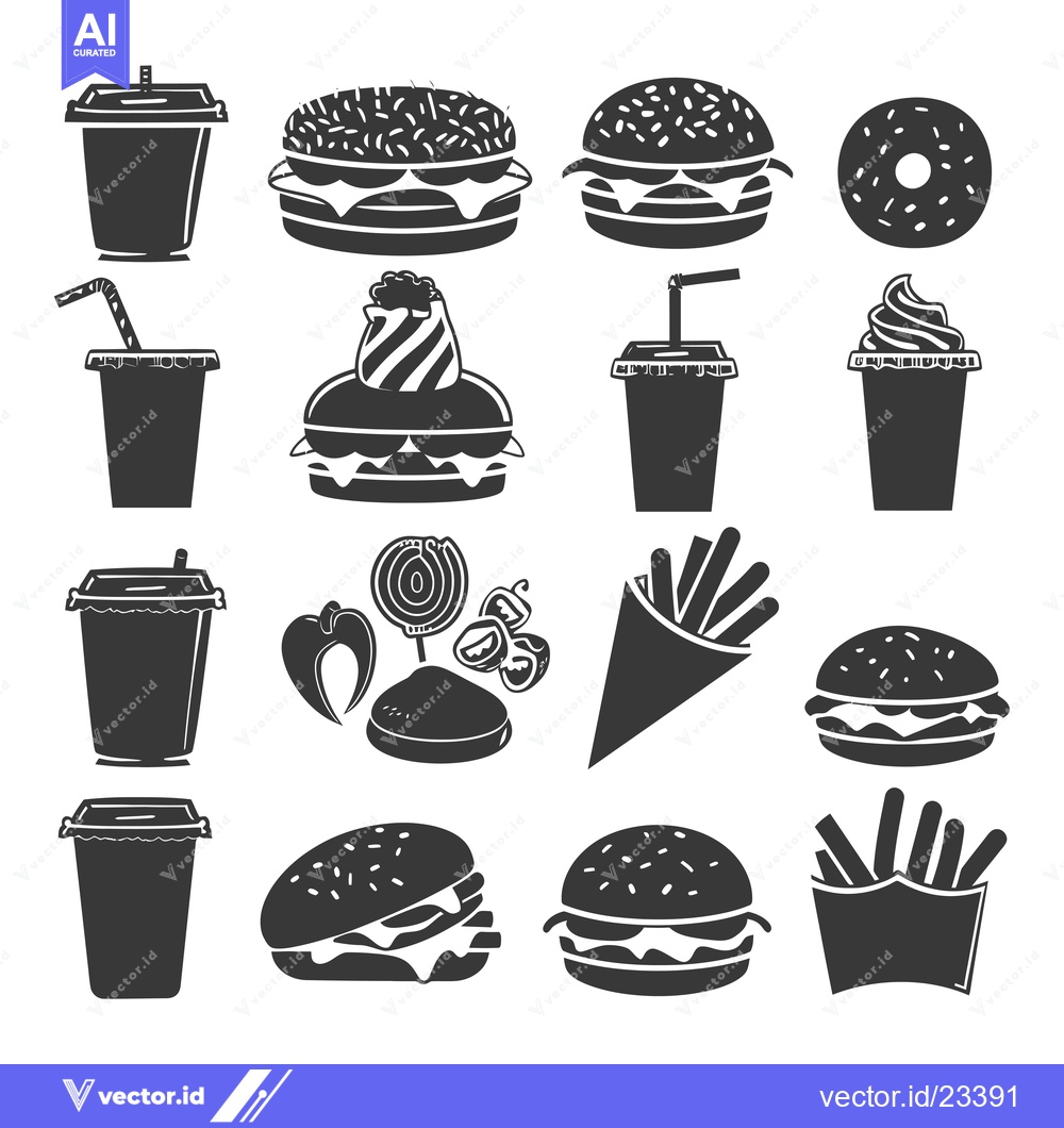 Premium Vector dari Black and White Fast Food Icons Set