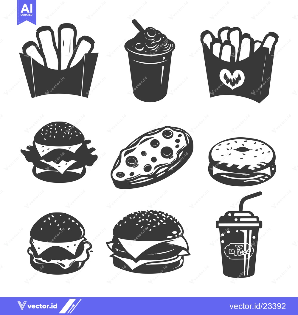 Premium Vector dari Black and White Fast Food Icons Set