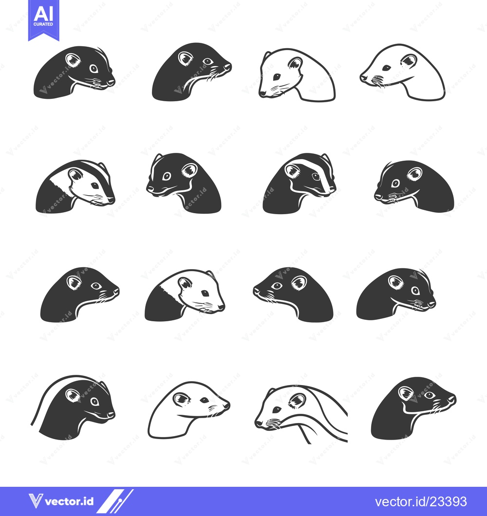 Premium Vector of Black and White Ferret Heads in Different Variations