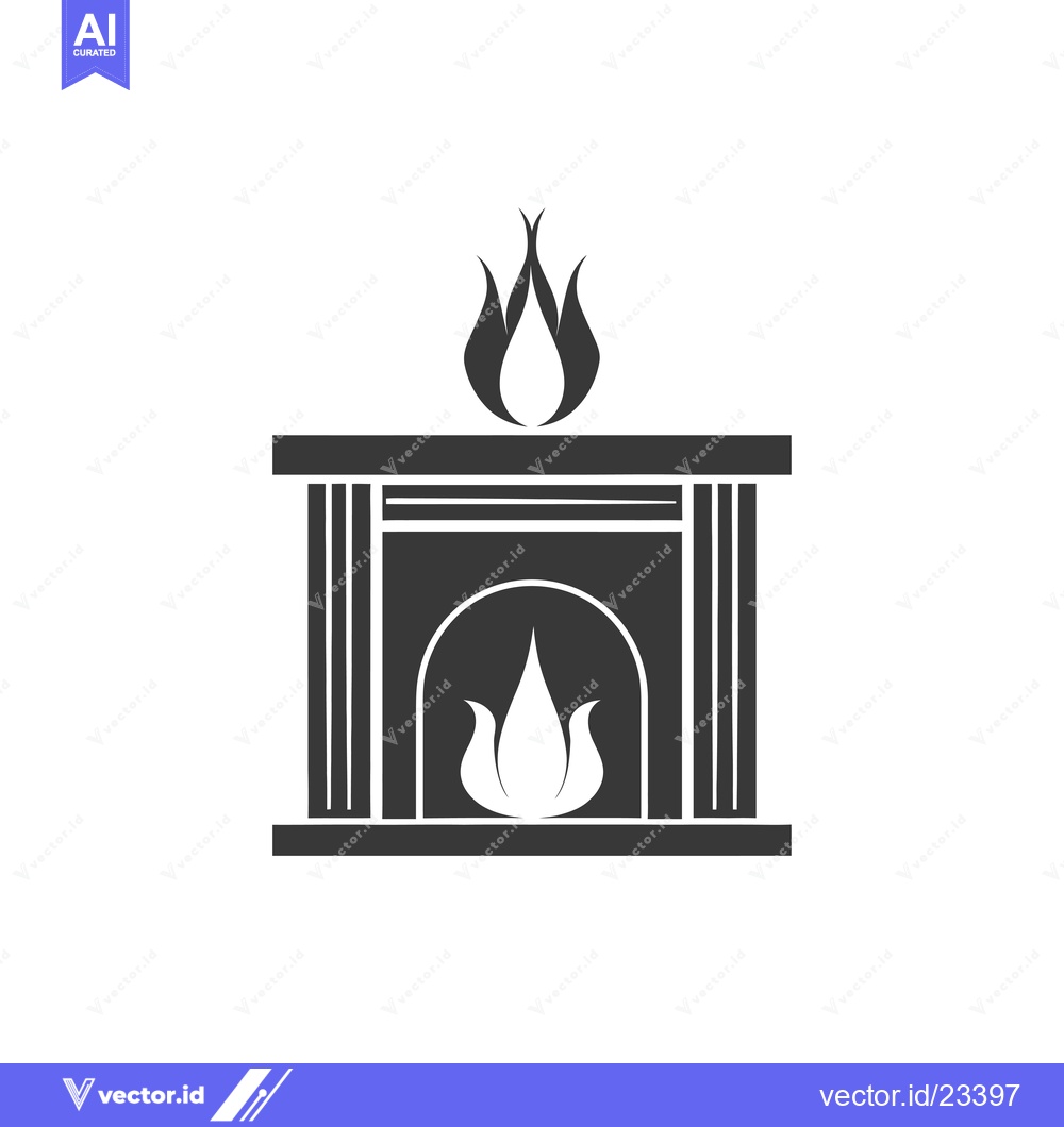Premium Vector dari Black and White Fireplace Icon with Flames