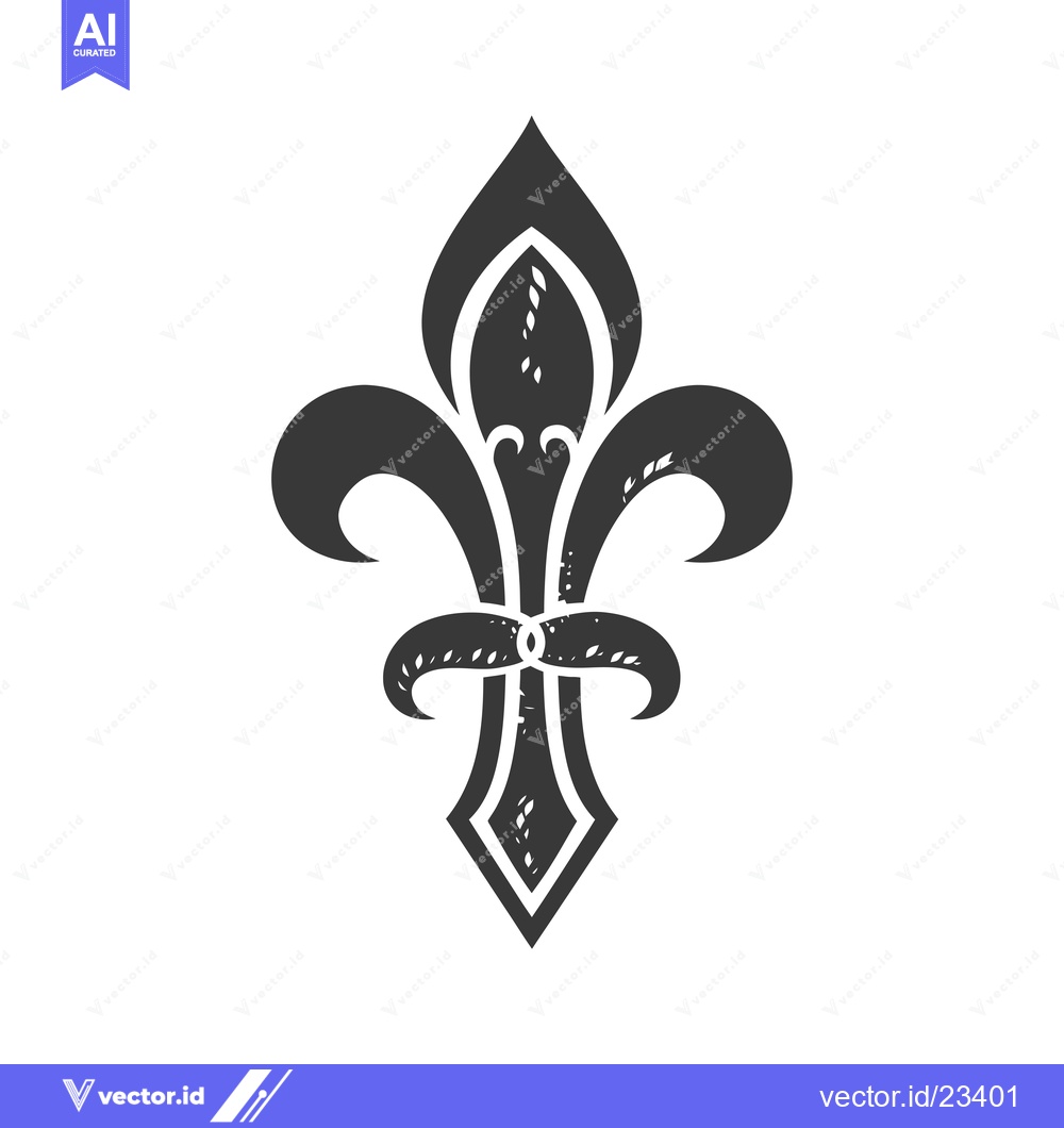 Premium Vector dari Black and White Fleur-de-lis Symbol with Distressed Texture
