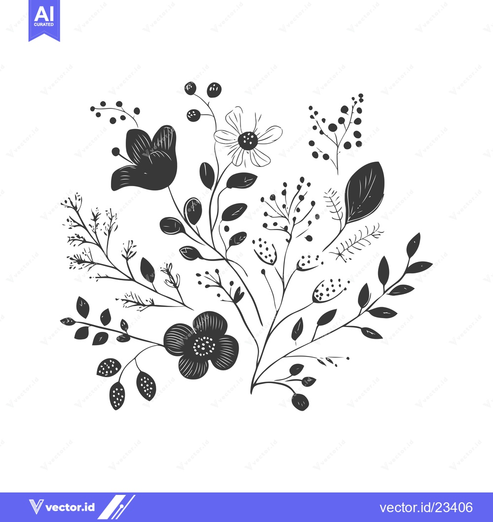 Premium Vector of Black and White Floral Bouquet Illustration
