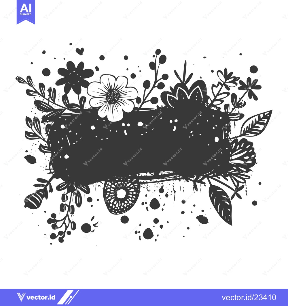 Premium Vector dari Black and White Floral Design with a Blank Banner
