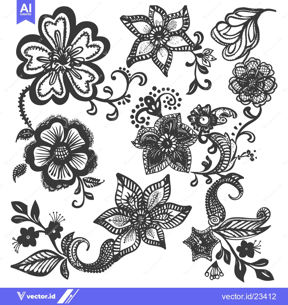 Premium Vector dari Black and White Floral Design with Intricate Details