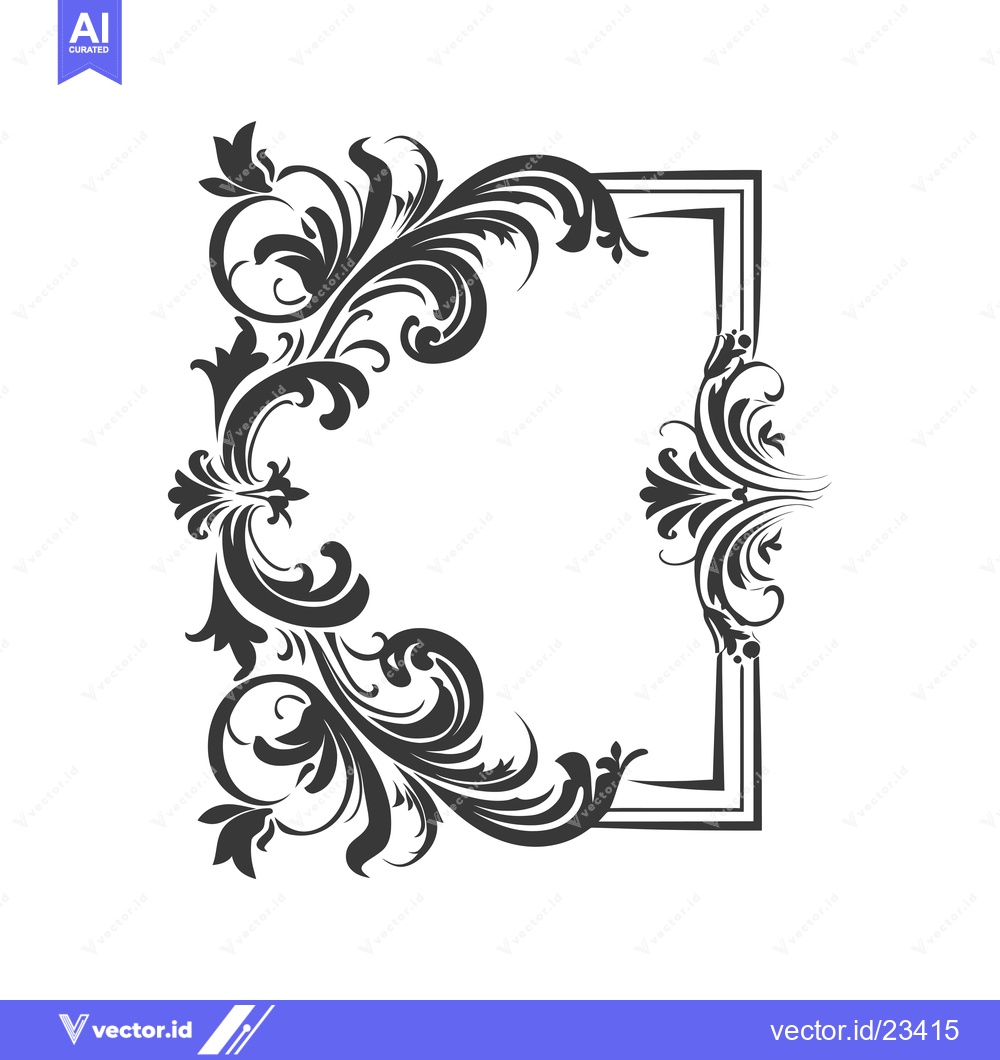 Premium Vector dari Black and White Floral Frame with Ornamental Flourishes