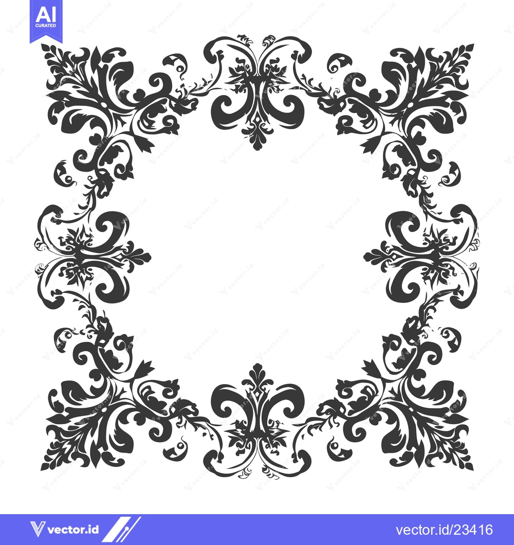 Premium Vector dari Black and White Floral Frame with Swirls and Curls