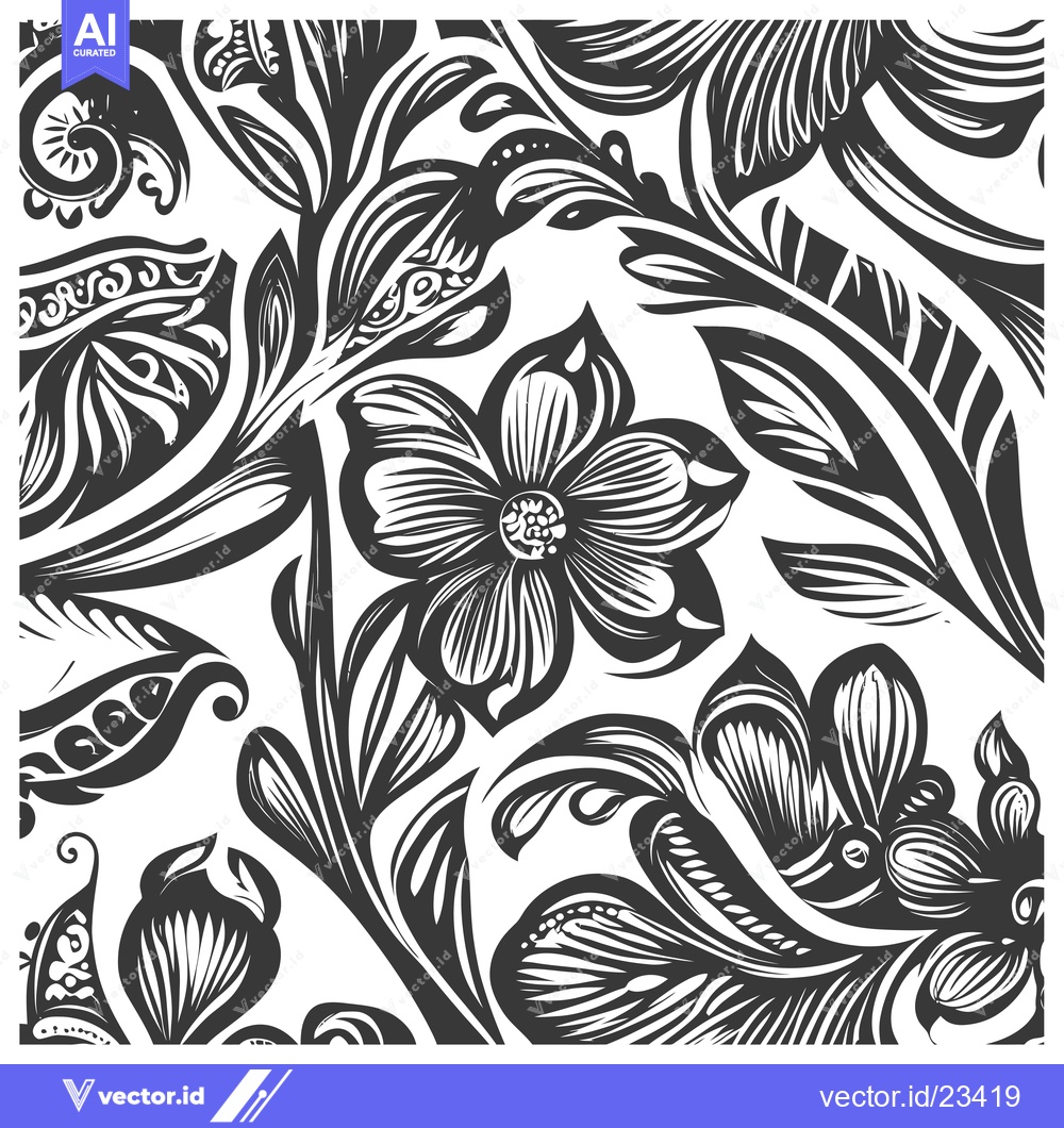 Premium Vector dari Black and White Floral Pattern with Intricate Details