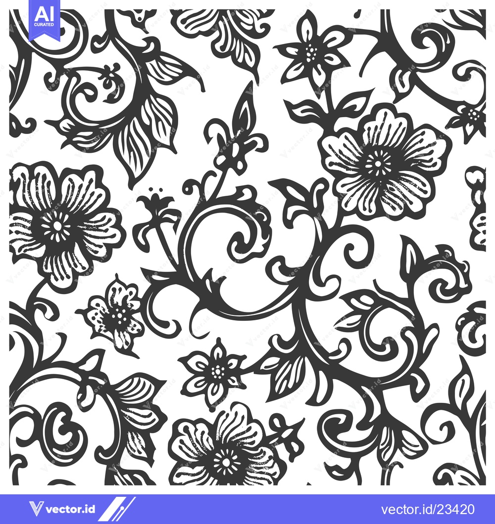 Premium Vector of Black and White Floral Pattern with Intricate Swirls and Detailed Flow