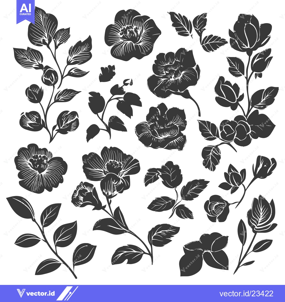 Premium Vector dari Black and White Floral Silhouettes