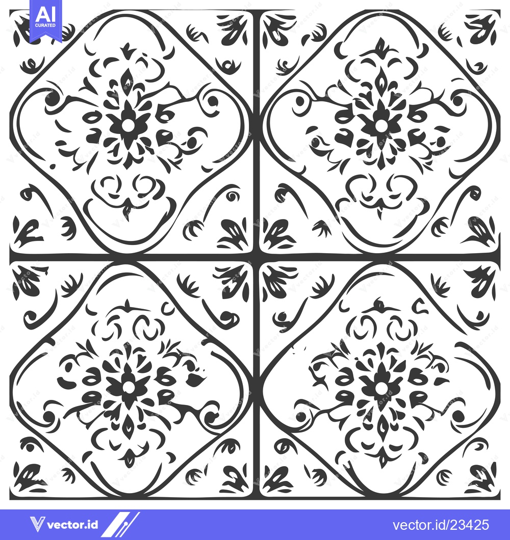 Premium Vector of Black and White Floral Tile Pattern with Symmetrical Design