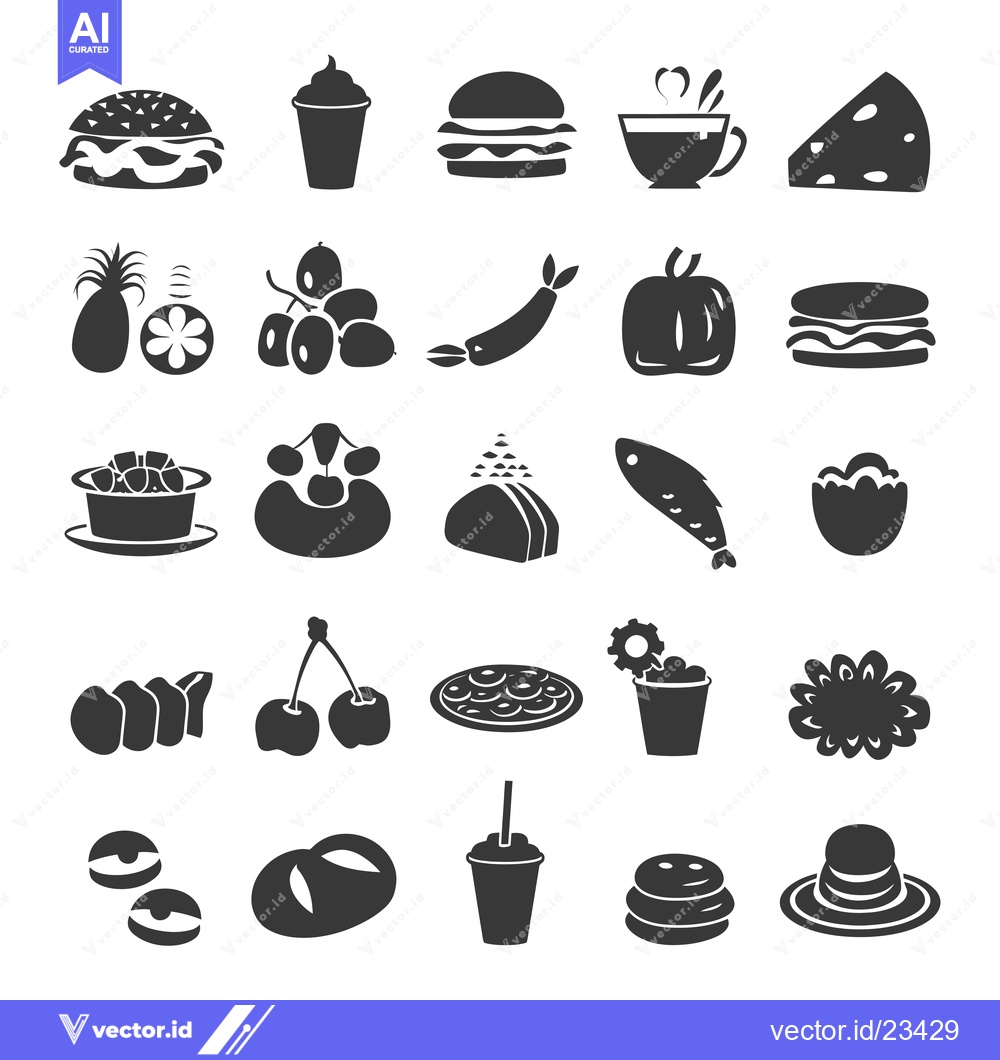 Premium Vector dari Black and White Food Icons