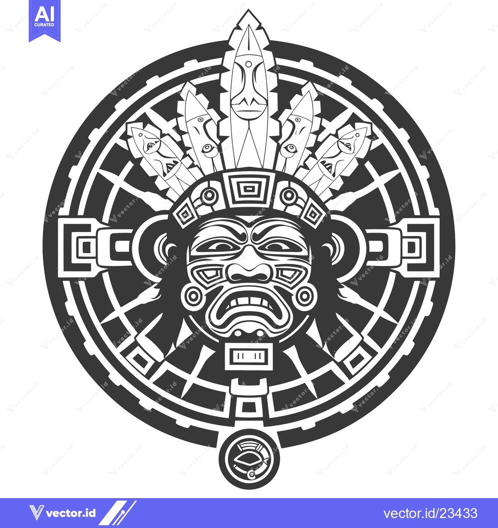 Premium Vector of Black and White Geometric Aztec Mask with Feathers