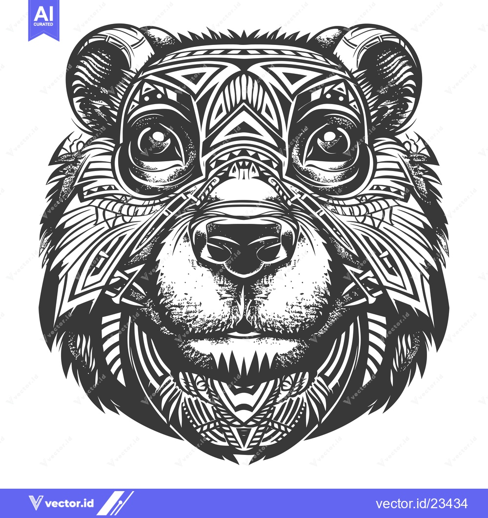 Premium Vector of Black and White Geometric Bear Face Illustration