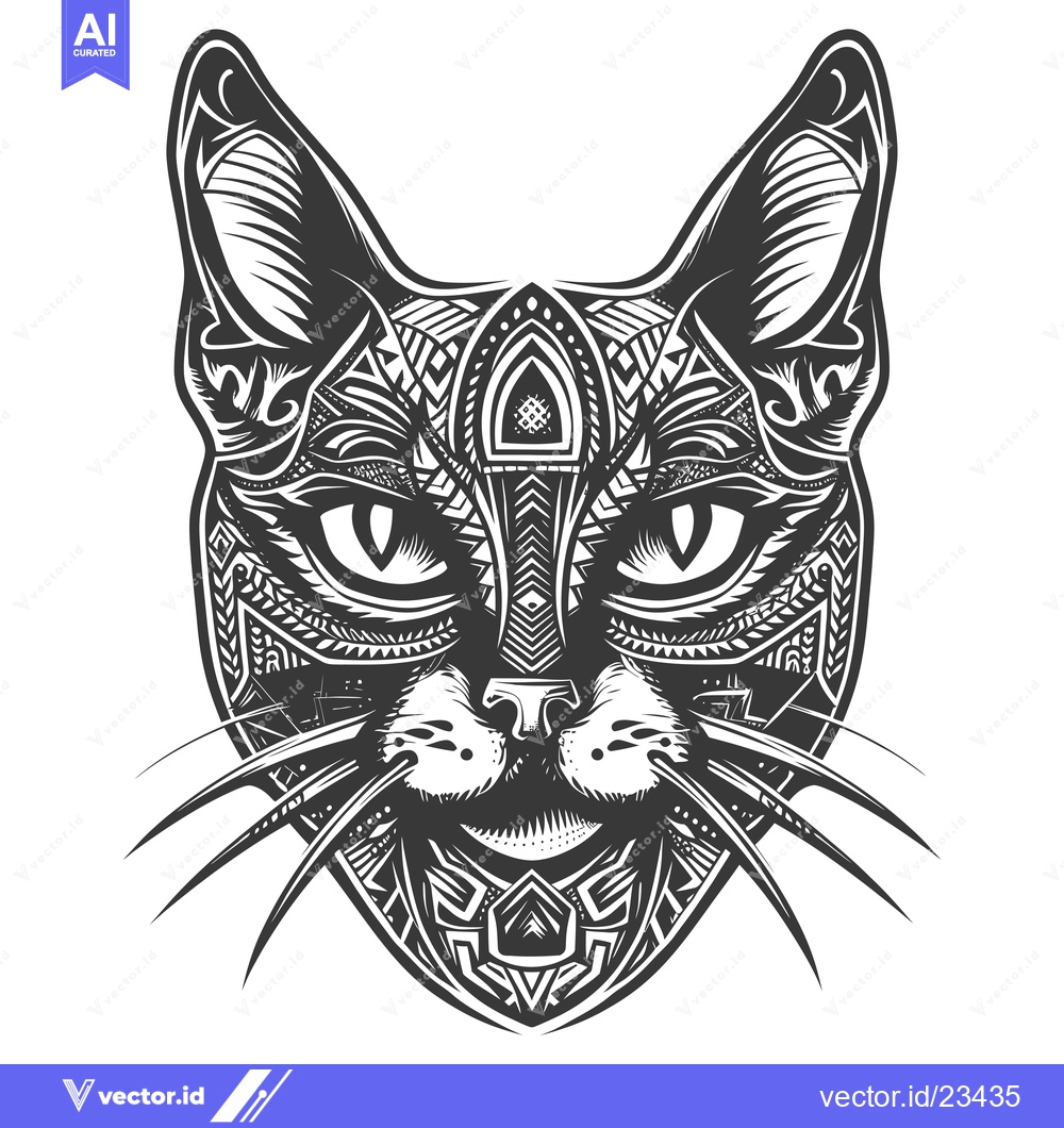 Premium Vector dari Black and White Geometric Cat Face Design