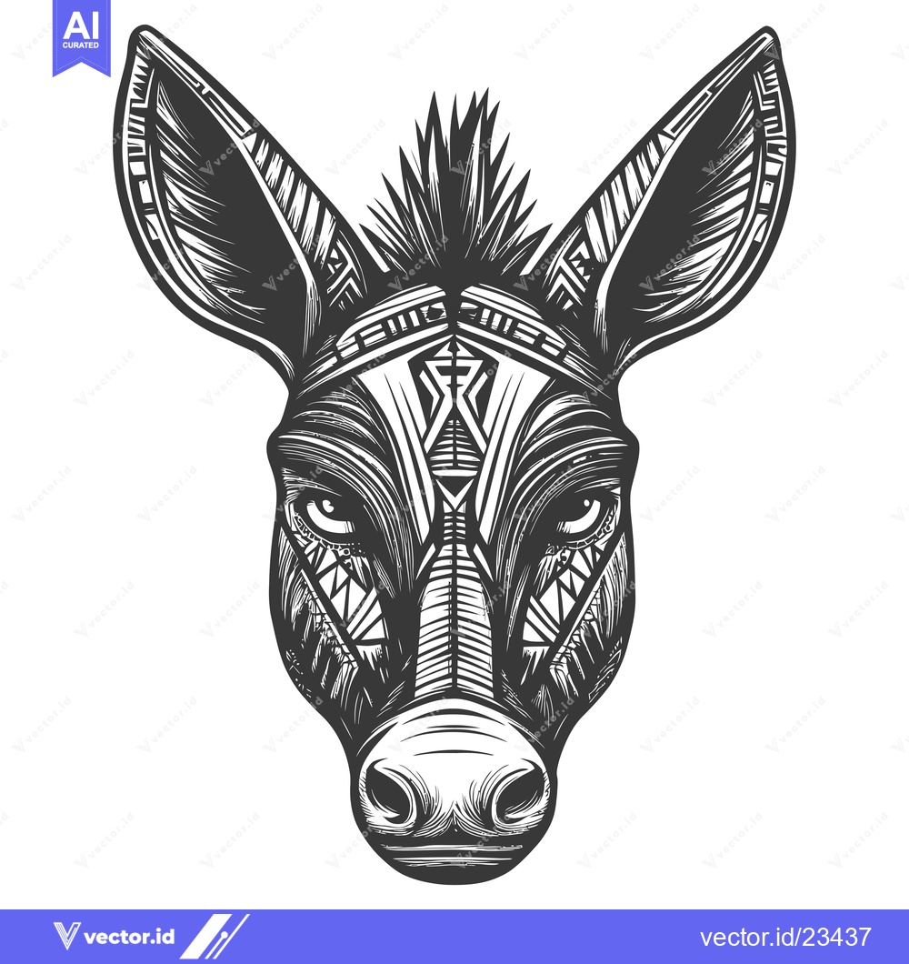 Premium Vector dari Black and White Geometric Donkey Head Illustration