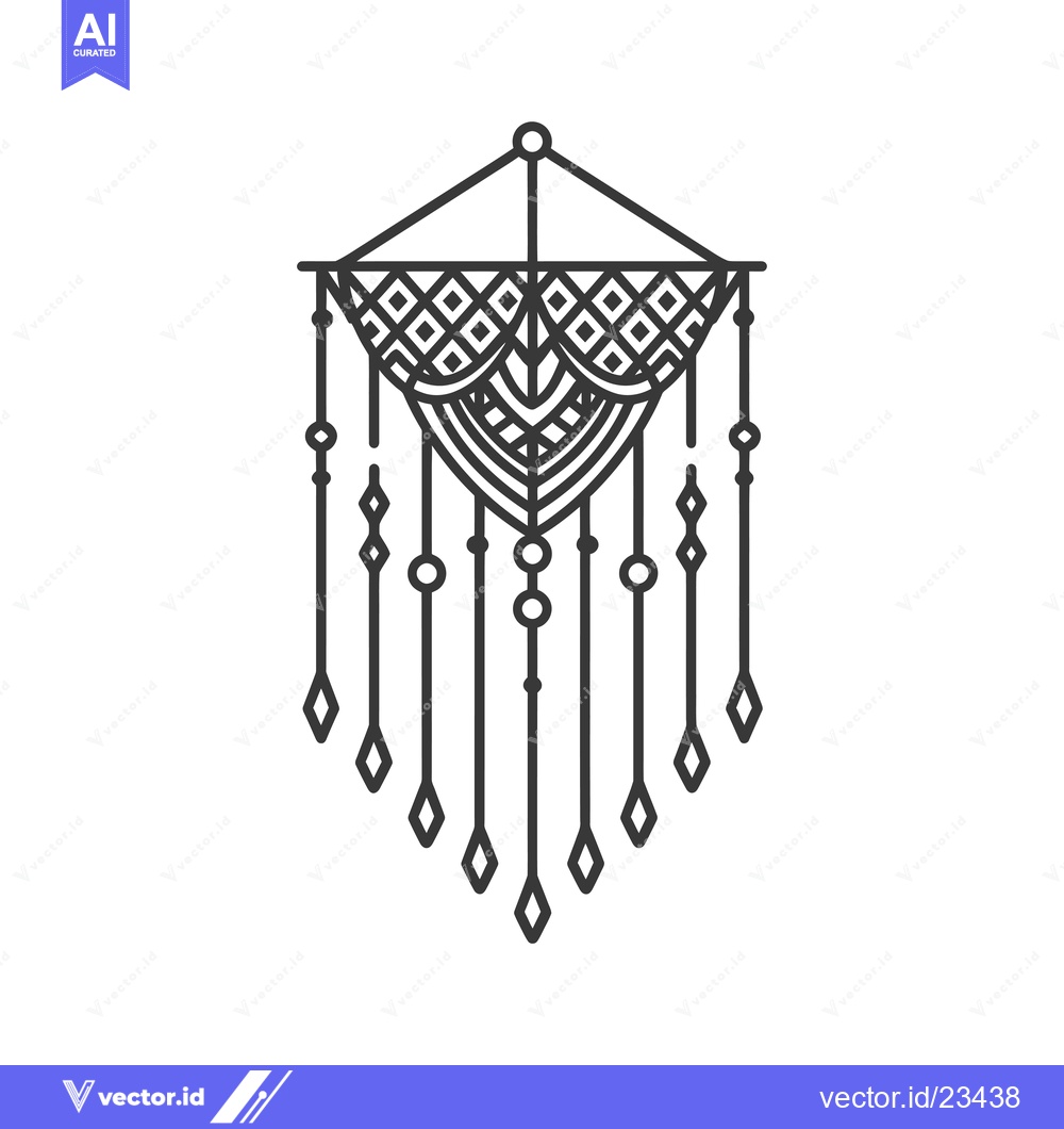 Premium Vector of Black and White Geometric Dreamcatcher with Beads and Diamond Shapes